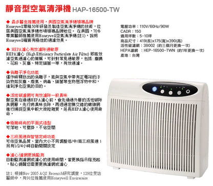【Honeywell】負離子薄型超靜音空氣清淨機(HAP-16500-TWN)